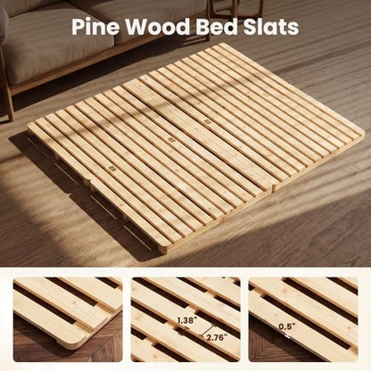 Floor Bed Frame, Foldable Japanese Tatami Bed Frame for Futon Mattress | Solid Wood Slats , Breathable, Moisture-Proof, Bed Plate for Floor Sleeping Bedding, Standard King: 80" X 76" - size: King: 80" X 76"