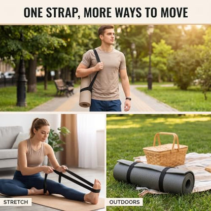 Black Durable Yoga Mat Harness Strap Sling, Yoga Carrying Adjustable Thick Straps Sling for Carrying Large Mats, Stretching Band (Just Strap, Not Mats)