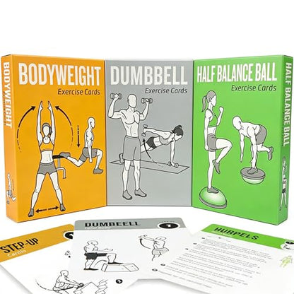 Workout Cards Bodyweight & Dumbbell & Half-Balance Ball - 150 Large 5"x3.5" Exercise Cards with 36 Strength Moves, Home & Gym Fitness Cards for Men & Women, Beginner Fitness Guide - color: e. Green2