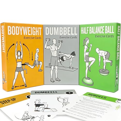 Workout Cards Bodyweight & Dumbbell & Half-Balance Ball - 150 Large 5"x3.5" Exercise Cards with 36 Strength Moves, Home & Gym Fitness Cards for Men & Women, Beginner Fitness Guide - color: e. Green2