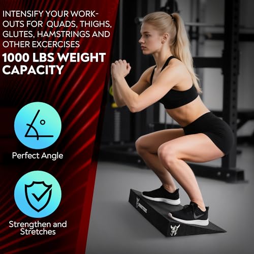Slant Board Squat Wedge Boards For Exercise - ATG Workout Wedge With Anti Slip Sandgrip Layer Already Mounted - Calf Raise Block & Bulgarian Split Stand Squats wedges Incline - Heel Elevated Blocks
