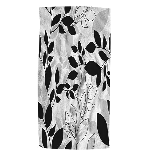 Pehede Leaf Hand Towel Repeat Black and White Tree Leaves Soft Guest Face Bath Towel Bathroom Decorations Thin Kitchen Tea Dish Towels 15 x 30 inch - color: Leaf