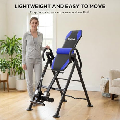 YOLEO Gravity Inversion Table for Back Pain Relief 2026 New Inversion Table | w/Lumbar Support, Easy to Assemble, Back Stretcher Machine 300 lbs - color: Grayish Blue