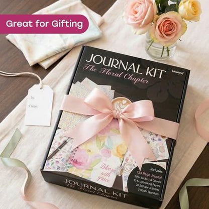 Unwynd Floral Chapter Journal Scrapbooking Starter Kit for Women Adult Teen | Junk Scrapbook Supplies - Washi Tape, Stickers, Paper, Bullet Art, DIY Journaling Scrapbooks Set - Calligraphy & Sumi Brushes