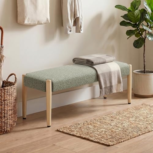 Usaint 42" End of Bed Bench with Wood Legs, Green with Oak Leg | Modern Upholstered Bedroom Bench with Rubberwood Legs, Entryway Bench with Cushion, Dining Bench for Living Room, Bedroom - color: Green With Oak Leg
