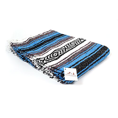 Open Road Goods Bright Blue Mexican Blanket - Authentic Serape Falsa Blanket - Handmade (Acrylic Blend, XL) - color: Bright Blue