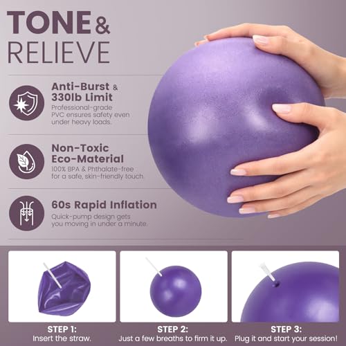 Foldable Non-Slip Yoga Mat and Blocks Set for Women, 9-Pcs Yoga Starter Kit - color: Purple