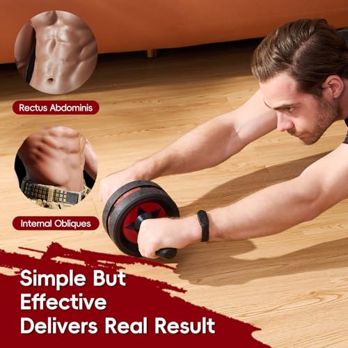 Ab Roller Wheel for Abs Workout with 2 Knee Pads for Home Gym - color: Red