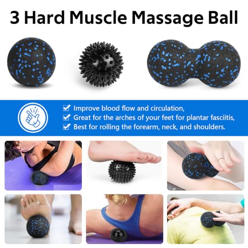 7 in1 Foam Roller Set for Deep Tissue Muscle Massager - Back Roller - color: Black Blue