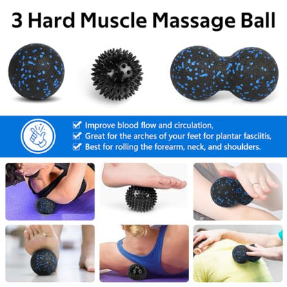7 in1 Foam Roller Set for Deep Tissue Muscle Massager - Back Roller - color: Black Blue