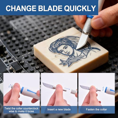 16 Pcs Craft Knife Set Exacto 3 Handles 10 Blades | High-Carbon Steel, Anti-Slip Silicone Handle, for Scrapbooking Stencil Architecture Wood Leather, Light Medium Heavy Duty