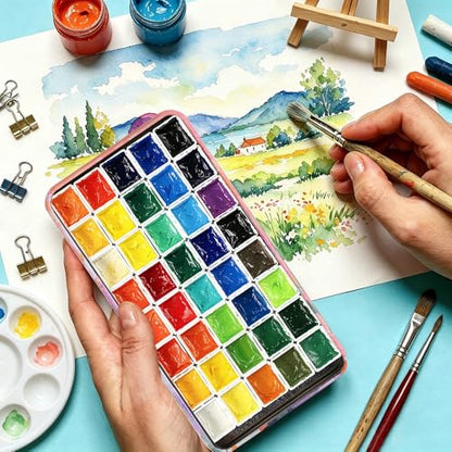 40Pcs Empty Half Pans Watercolor Tin Palette with Magnetic Stripe | Travel Tin Palette Case,Portable Artist Paints Half Pan Kits,DIY Watercolor Oils Acrylics Painting Drawing - color: Blossom Paradise