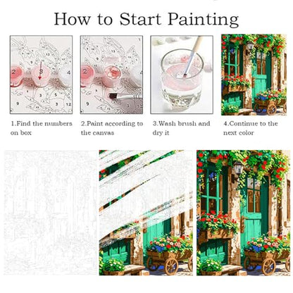 Landscape Paint by Numbers Kit for Adults Beginner,Flowers House,16x20" | Full set with wooden brushes,rolled canvas,rich paints.Calming activity.Beginner friendly.Just open and paint. - color: 16"X20"Rolled Canvas(Frameless)-Landscape 11