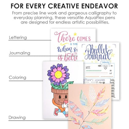 Grabie AquaFlex Sign Brush Pen Set of 12 – Flexible Brush Tip with Waterproof, Archival Ink for Calligraphy, Journaling, Drawing & Illustration – Vibrant, Quick-Drying, Non-Toxic & Smudge-Proof