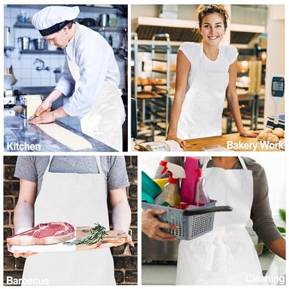 Chef Apron with Pocket for Men Women Server Butcher Work, 5 Pack - color: White