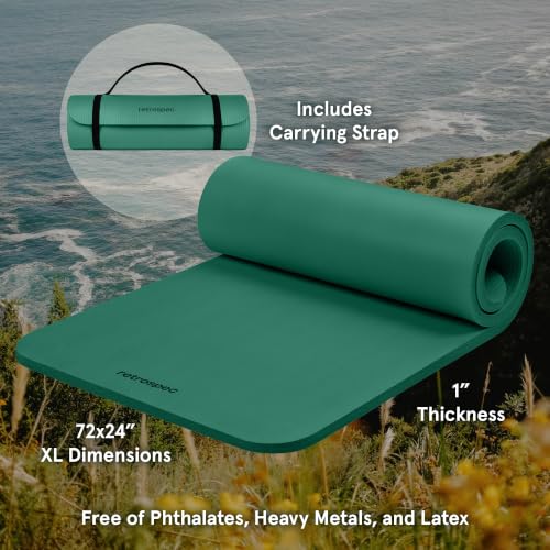 Retrospec Solana Yoga Mat 1" Thick w/Nylon Strap for Men & Women - Non Slip Exercise Mat for Home Yoga, Pilates, Stretching, Floor & Fitness Workouts - color: Elm Green