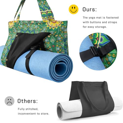 Mandala Yoga Mat Bag Large Yoga Bags and Carrier Fits All Your Stuff Yoga Tote Bags with Zipper Pocket Pilates Bag - color: Green