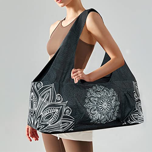 Yoga Mat Bag - Large Yoga Bag with Yoga Mat Strap, Zipper and Pockets - Yoga Bags and Carriers Fits All Your Stuff - Personalized Yoga Mat Bags for Women Fits Most Size Mats - color: Mandala Black