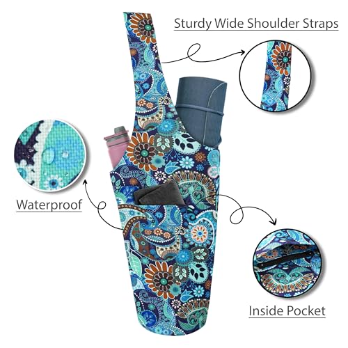 Yoga Mat Bag Yoga Tote Bag with Large Pocket and Zipper Pocket Yoga Mat Bag Carrier Fit Most Size Mats and All You Stuff - color: cyan