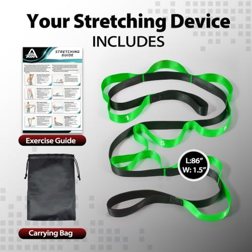 Acozycoo Stretching Strap with Loops for Physical Therapy,Knee,Calf,Back - color: Green, size: Length: 86 Inch, Width: 1.5 Inch