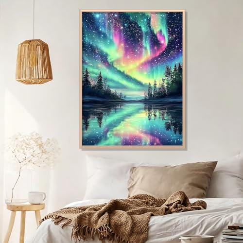 Diamond Art Kits for Adults Beginners Aurora 12x16IN, DIY Craft Gift | Aurora Borealis Diamond Painting Kits for Adults, Stress Relief, Home Wall Decor, Landscape 5D Full Round Drill Gem Art - color: DP-US15