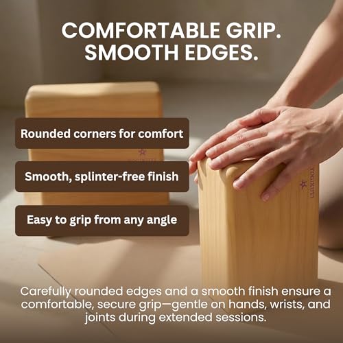 Yogikuti Solid Wooden Yoga Blocks | Premium Pine Wood Iyengar Yoga Blocks | Soild, Durable & Smooth Rounded Edges | Wooden Yoga Props for Stretching, Balance, Alignment & Home Studio Practice