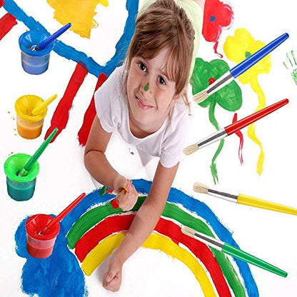 VEYLIN 4 Pcs Spill Proof Paint Cups and 4 Color Hog Bristle Paint Brushes with Handles for Kids