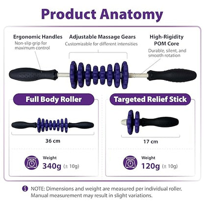 ONIPAX 3-in-1 Muscle Roller Stick - Adjustable Deep Tissue Massage Tool - color: Blue