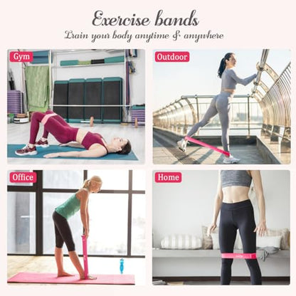 VEICK 5-Level Resistance Loop Bands Set for Strength Training & Pilates - color: Light Pink