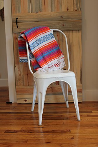 Del Mex Classic Mexican Blanket, Large Authentic Woven Falsa Throw (70"x50"), Artisan Southwest Décor for Beach, Yoga, Outdoors (Orange/Pink/Blue) - color: Orange/Pink/Blue