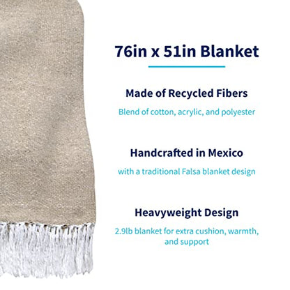 La Montana 6 Pack Heavyweight Solid Mexican Blanket, 74"x50", Tan - color: Tan