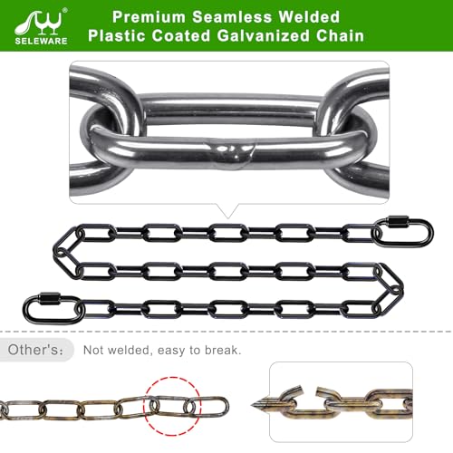 SELEWARE 2Pcs 100" Hanging Swing Chain Black Plastic Coated Hanging Chains | 1000LB Capacity Porch Swing Chain with 4 Carabiners, Hammock Hardware Kit for Hanging Chair, Punching Bag, Indoor Outdoor Gym - color: Black, size: 100" (2 Pcs)