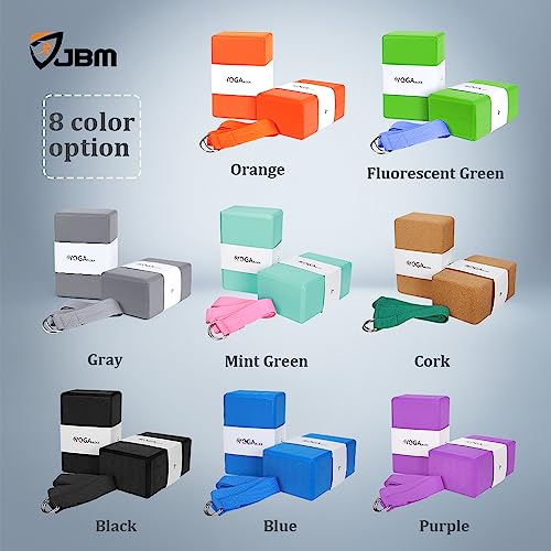 JBM Yoga Blocks 2 Pack with Strap, Cork Block 2 Pack EVA Foam Yoga Bricks Set,Stretch Blocks