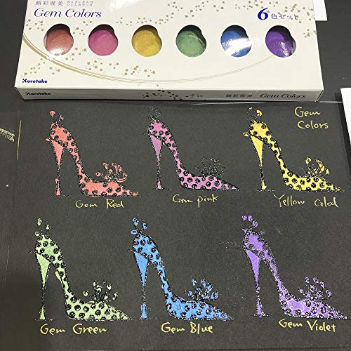 Kuretake Gansai Tambi GEM COLORS, 6 colors set, Made in Japan | 6 sparkling metallic colors, Watercolor Paint Set, large pans, Professional Use, Artist Grade - style: GEM COLOURS