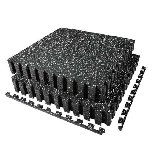 AIRHOP 0.56in Thick 48 Sq Ft Exercise Equipment Mats, 12 Tiles Upgraded Rubber Top with High Density EVA Foam, Large Interlocking Puzzle Gym Flooring for Home Gym, Heavy Weight Workout, 24 x 24in - color: Black/White, size: 48 Sq Ft (12 Tiles)