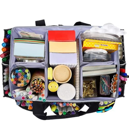 Multi-Functional Tote Craft Bag Desktop File Folder Carrying Bag With Pockets For Art,Craft,Sewing, Travel, Daily Use,Office (Black) - color: Black