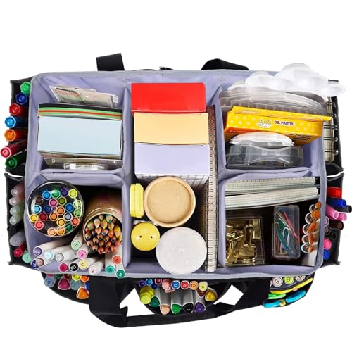 Multi-Functional Tote Craft Bag Desktop File Folder Carrying Bag With Pockets For Art,Craft,Sewing, Travel, Daily Use,Office (Dark Grey) - color: Dark Grey