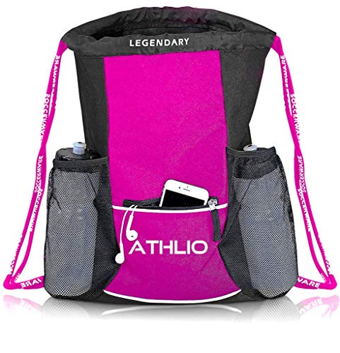 Soccerware Legendary Drawstring Gym Bag - Waterproof | For Sports & Workout Gear | XL Capacity | Heavy-Duty Sackpack Backpack - color: Pink