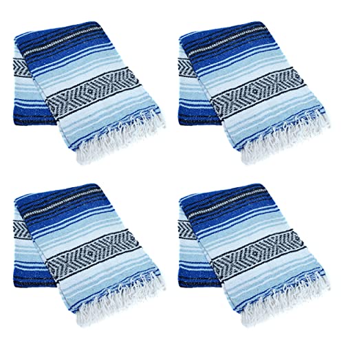La Montana Bulk Falsa Mexican Blanket, 4 Pack, Cobalt Blue/Light Blue/White | Authentic 74"x50" Lightweight Yoga Blanket Made in Mexico - Decorative Throw for Picnic, Camping, Beach, Bed, Home Decor - color: Cobalt Blue/Light Blue/White