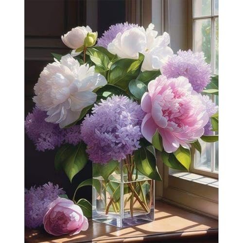 Fountor Paint by Numbers Kit for Adults Beginner, Flower Adult Paint by Number Kits on Canvas Without Frame, Windowsill Flowers Acrylic Oil Paint by Numbers for Home Decor Gift 16” W x 20”L - color: LKOP004, size: Frameless
