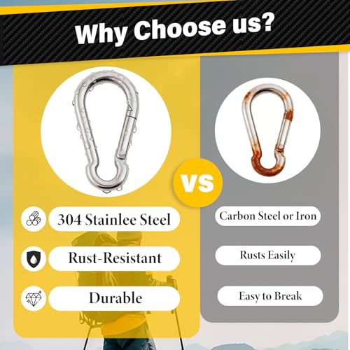 Hammock Hanging Kit, Load Capacity 1400 lb, Stainless Steel Hammock Hook Carabiner Set for Yoga Hammock Swing Chair Indoor Outdoor Relaxation (4-Pack Carabiner Clips) - color: 4-pack Carabiner Clips