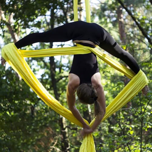 Durable Aerial Silks Starter Kit with 11-Yard Yoga Hammock & Hardware - color: Yellow