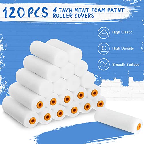 Nuogo 120 Pcs 4 Inch Foam Paint Roller Mini High Density Foam Roller Refills Paint Edger Tool for Walls Brings Smooth Finishes Flat Surfaces (White) - size: 4 Inch