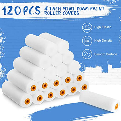 Nuogo 120 Pcs 4 Inch Foam Paint Roller Mini High Density Foam Roller Refills Paint Edger Tool for Walls Brings Smooth Finishes Flat Surfaces (White) - size: 4 Inch