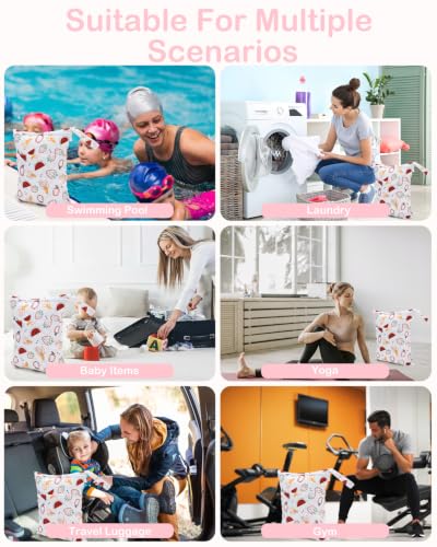 ALVA ALVABABY 2pcs Waterproof Wet Dry Bags,Reusable with Two Zippered Pockets,Baby Cloth Diaper,Travel,Beach,Pool,Daycare,Soiled Baby Items,Yoga Gym Bag,Swimsuits or Wet Clothes 2LW02 - color: Small flowers and fruits