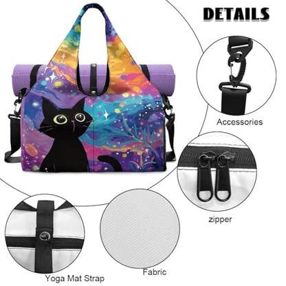 Gym Bag with Yoga Mat Holder Large Tote Bag With Multi Pockets for Women Men Dry Wet Separated Pocket Carryall Yoga Tote Bag for Pilates Travel Workout Office - color: Cosmic Starry Sky