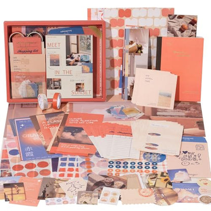 JOYCHOIC Scrapbooking Kit, Sunset Journaling Supplies, Junk Journal Materials, Large Aesthetic Scrapbook Collection for Women, Stationery DIY Arts Craft, Adults - color: Sunset