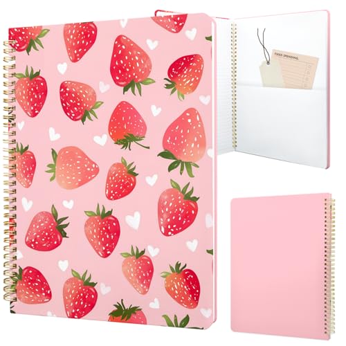 Cute Spiral Notebook journal A4 Aesthetic Pretty Design for Women Girls Kawaii with Pocket, 8.5 x 11 inch, Lined, Strawberry - color: Strawberry, style: Lined