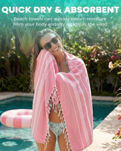 2 Packs Cotton Turkish Beach Towels Quick Dry Sand Free Soft Absorbent Extra Large Xl Big Blanket Adult Oversized Bath Pool Swim Towel Lightweight Thin Sandless Fast Drying Compact No Sand Packabl - color: Thinner Set Fuchsia Blue