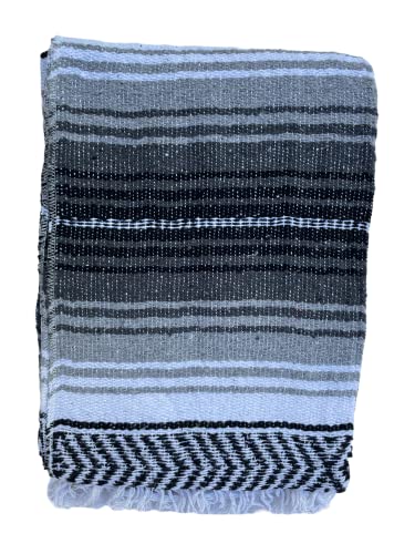 Authentic Mexican Falsa Blanket Perfect for Yoga,Beach, Camping,Picnic, Car seat Cover, Home Throw Decor(Gray/Black/White) - color: Dark Gray/Black/White